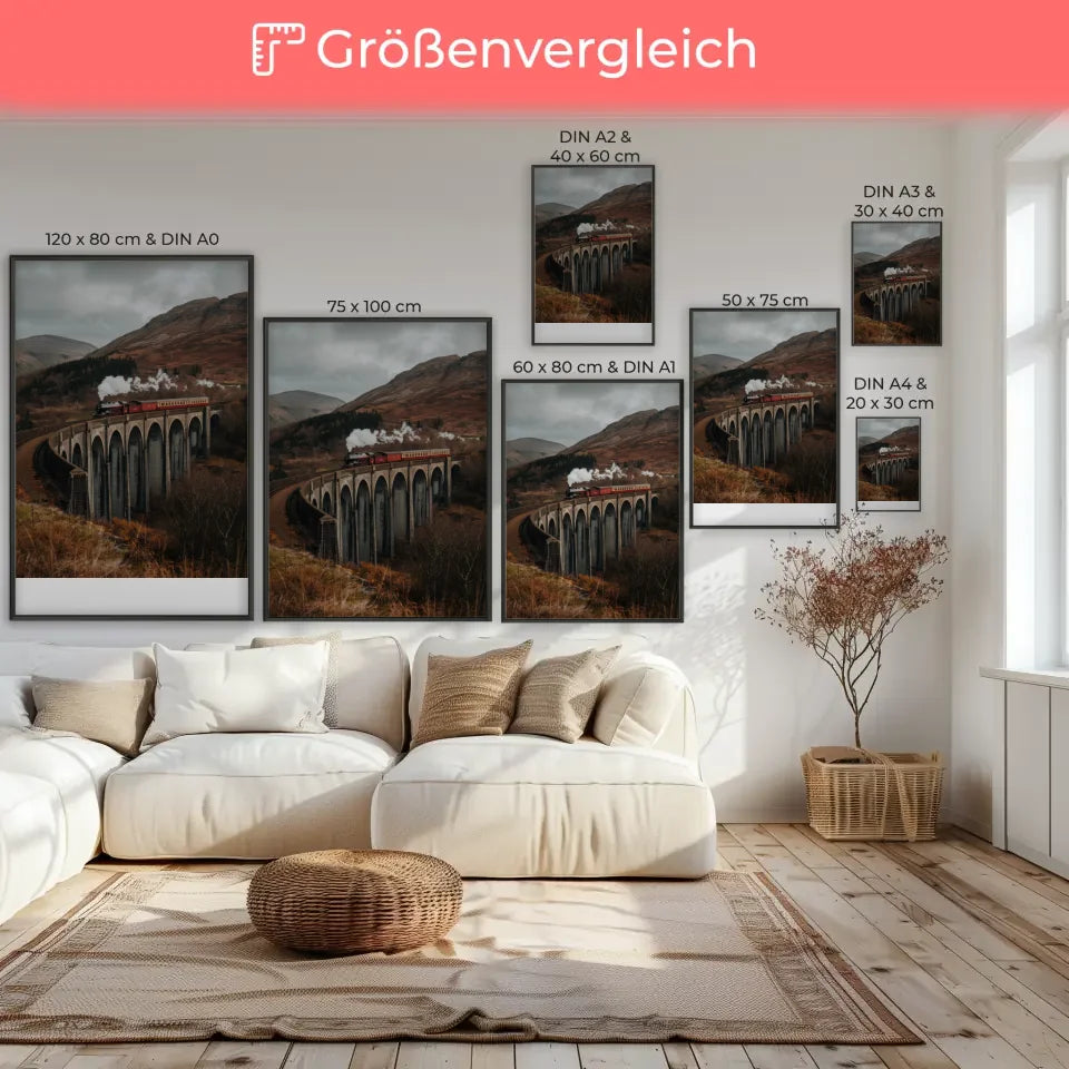 Poster der Nine Arches Bridge in Pastell mit Bus, Surfbrettern und Palmen 7
