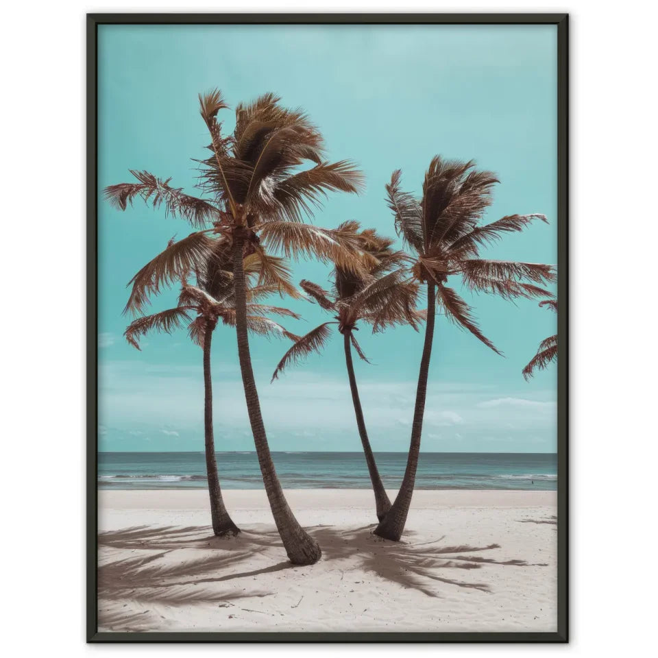 Poster einer Küstenlandschaft mit Sonnenuntergang in warmen Farben und Meer 1