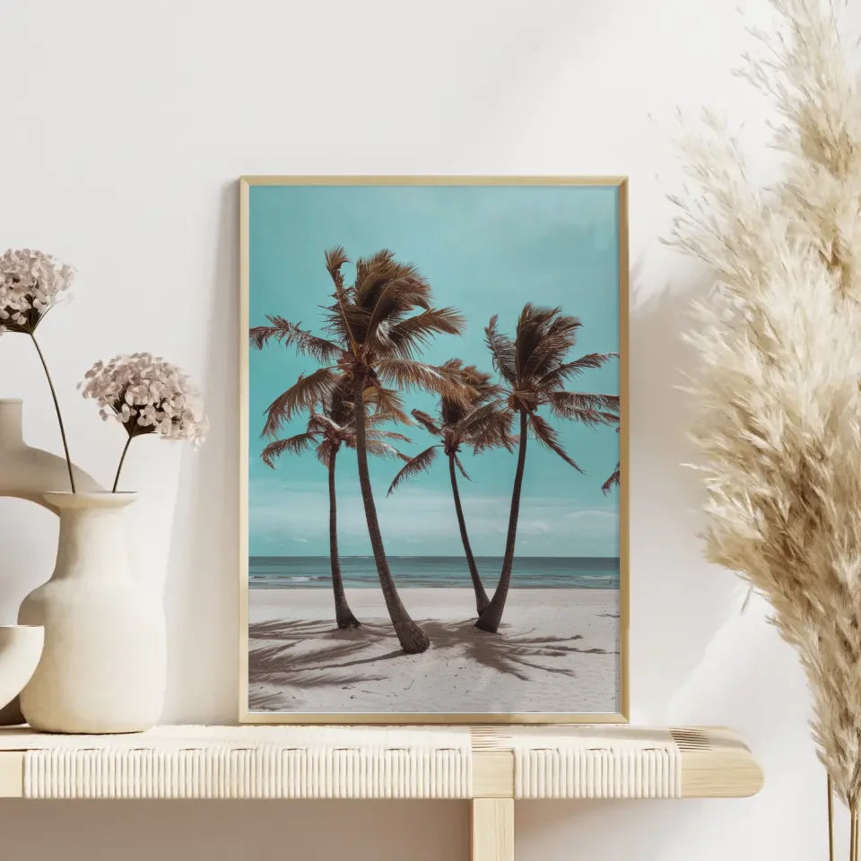 Poster einer Küstenlandschaft mit Sonnenuntergang in warmen Farben und Meer 4