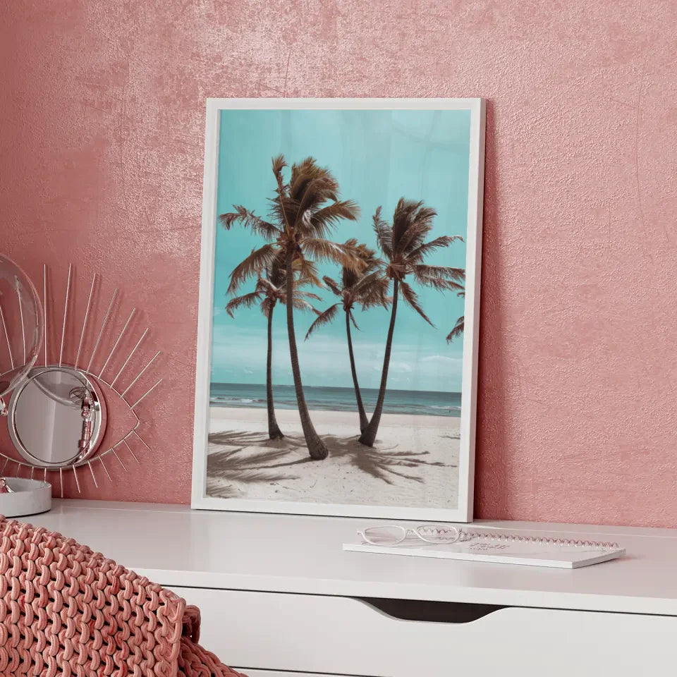 Poster einer Küstenlandschaft mit Sonnenuntergang in warmen Farben und Meer 5