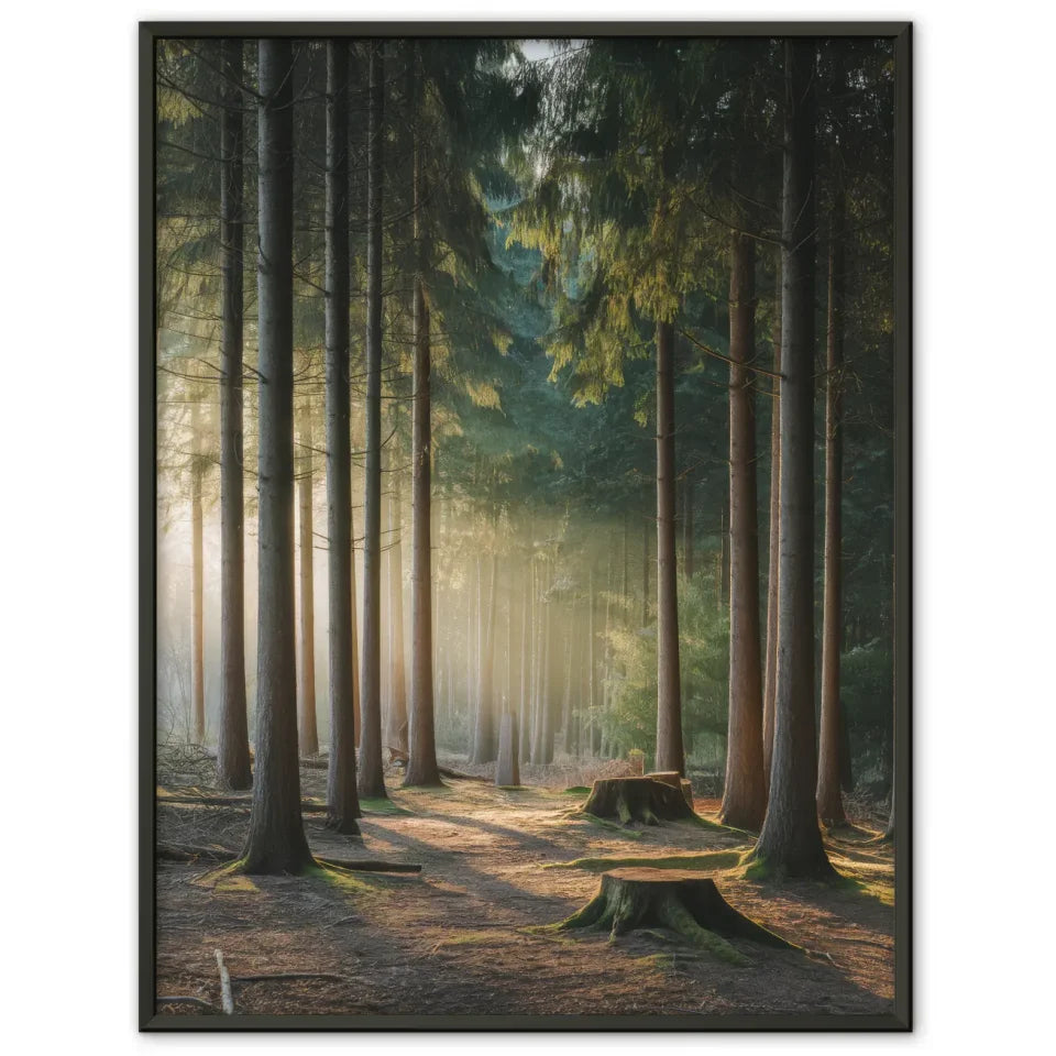 Wald Poster mit ruhiger Szene und hohen Bäumen für Naturliebhaber