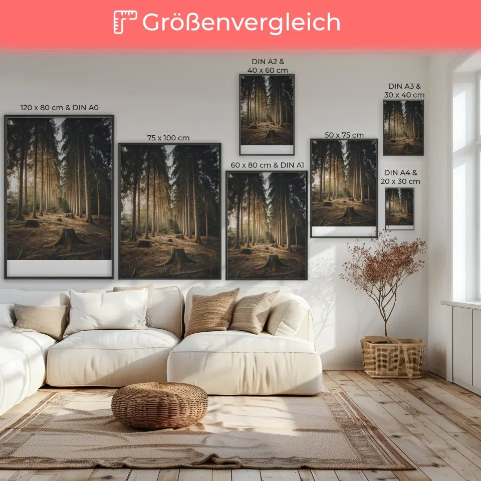 Wald Poster mit ruhiger Szene und hohen Bäumen für Naturliebhaber