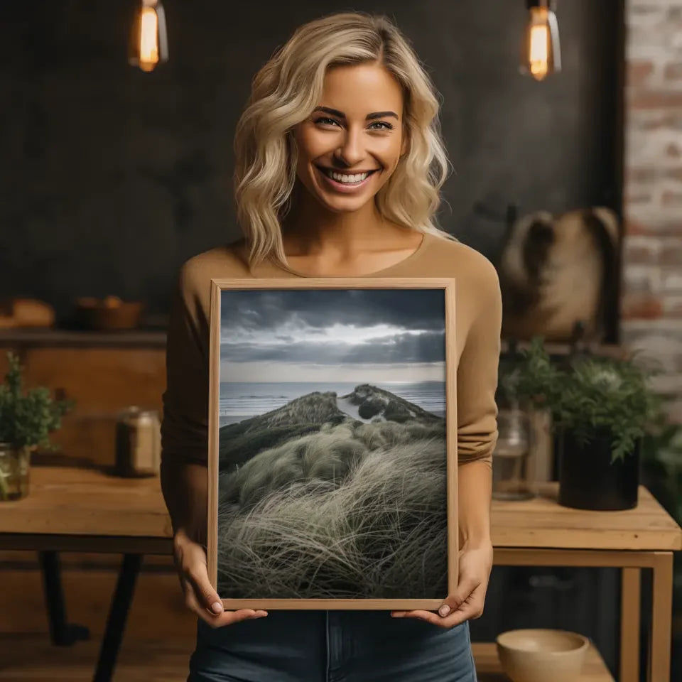 Poster verträumte Landschaft Gardasee mit Oldtimer auf Panoramastraße