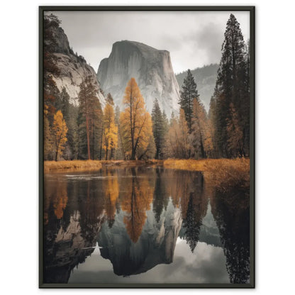 Poster von ruhiger Landschaft mit Granitfelsen und herbstlichen Bäumen