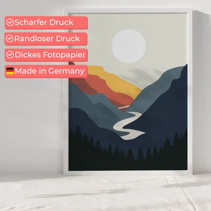 Sonne über Bergen Poster mit ruhiger Landschaft im warmen Licht