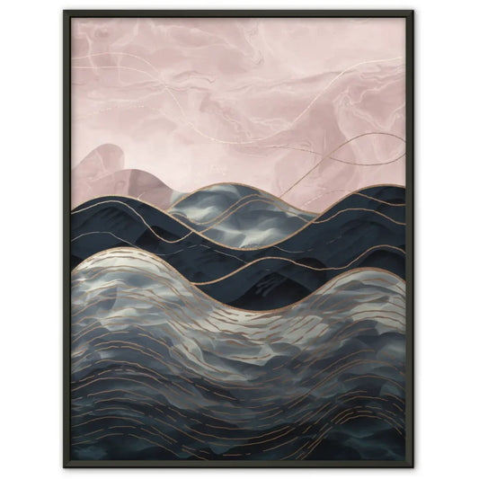 Poster mit ruhiger Landschaft Hügel Berge in Gold Blau Rosa Beige dekorativ