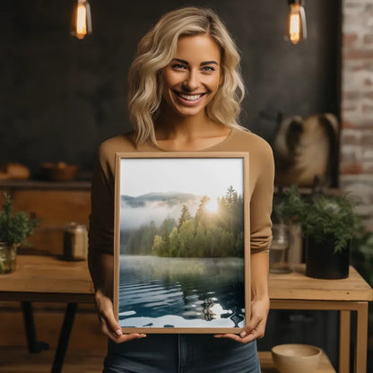 Poster verträumte Landschaft Gardasee mit Oldtimer auf Panoramastraße