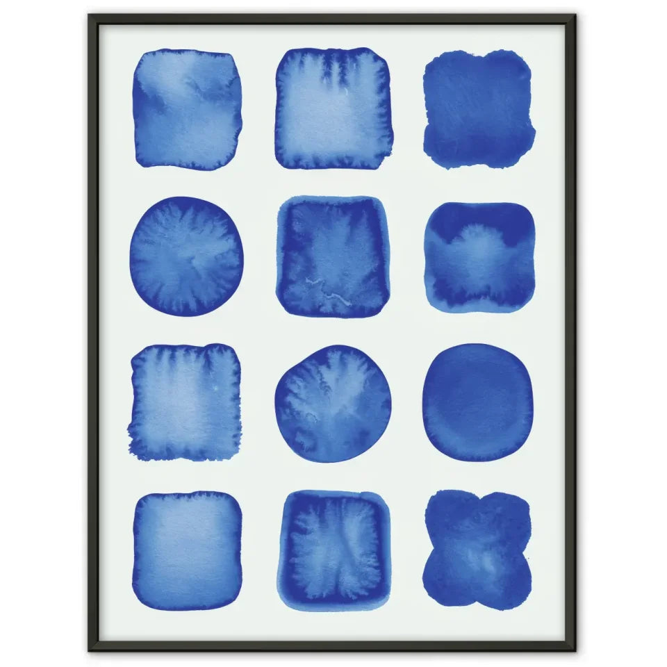 Aquarell-Poster mit blauen Pinselstrichen auf hellem Hintergrund 1