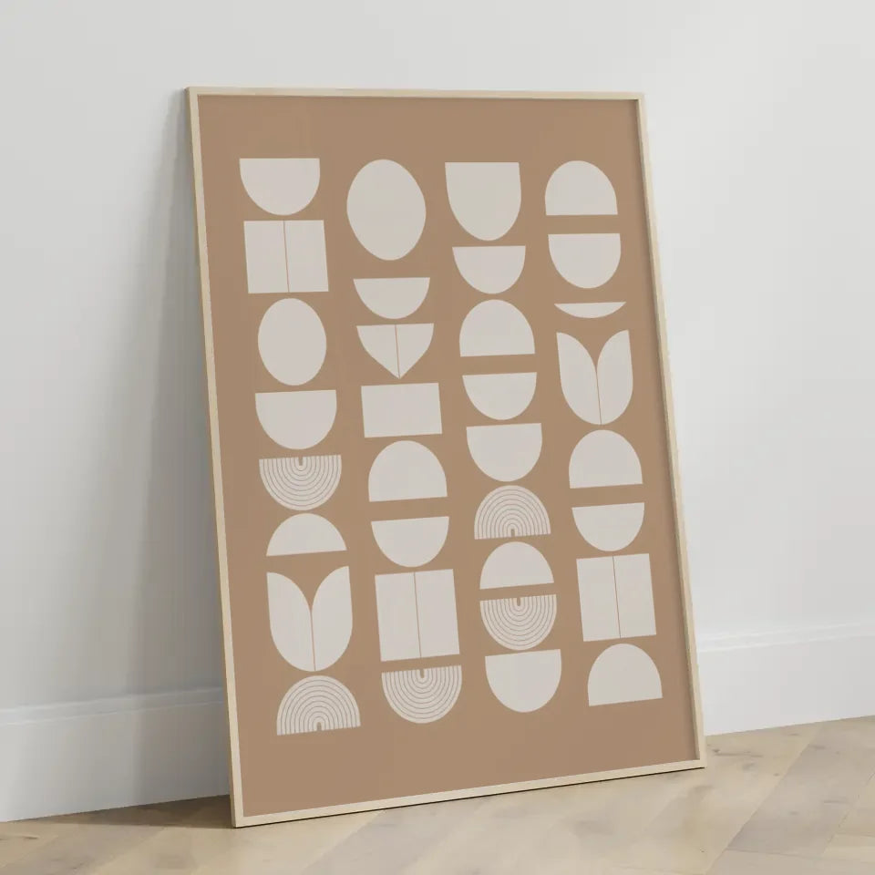 Aquarell Poster mit blauen Pinselstrichen und geometrischen Formen 3