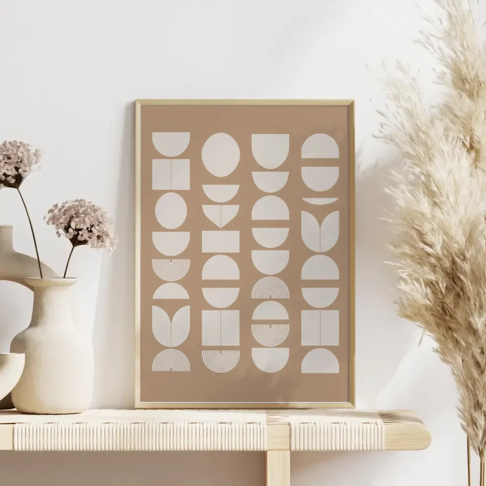 Aquarell Poster mit blauen Pinselstrichen und geometrischen Formen 4