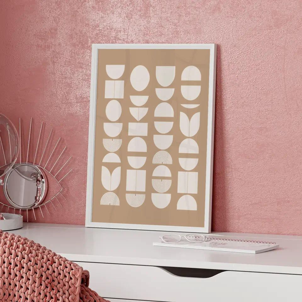 Aquarell Poster mit blauen Pinselstrichen und geometrischen Formen 5