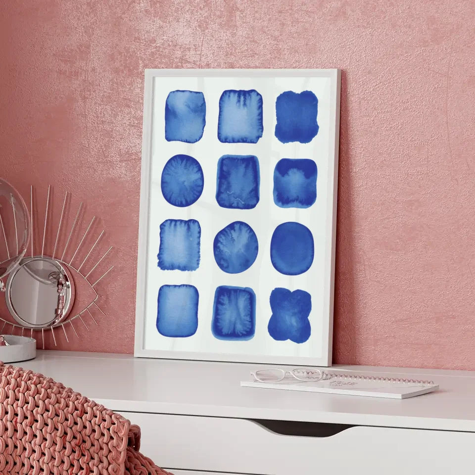 Aquarell-Poster mit blauen Pinselstrichen auf hellem Hintergrund 5