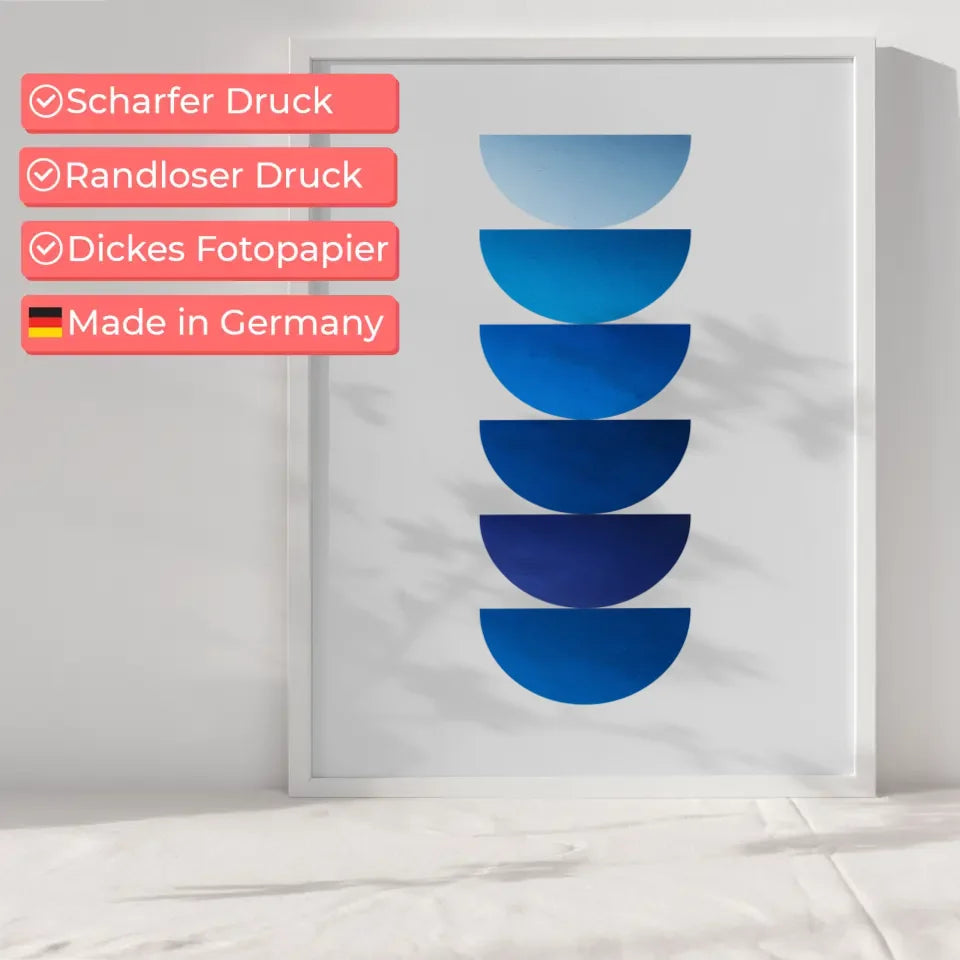 Poster mit halbkreisförmigen Formen in Blau - Moderne Wanddekoration