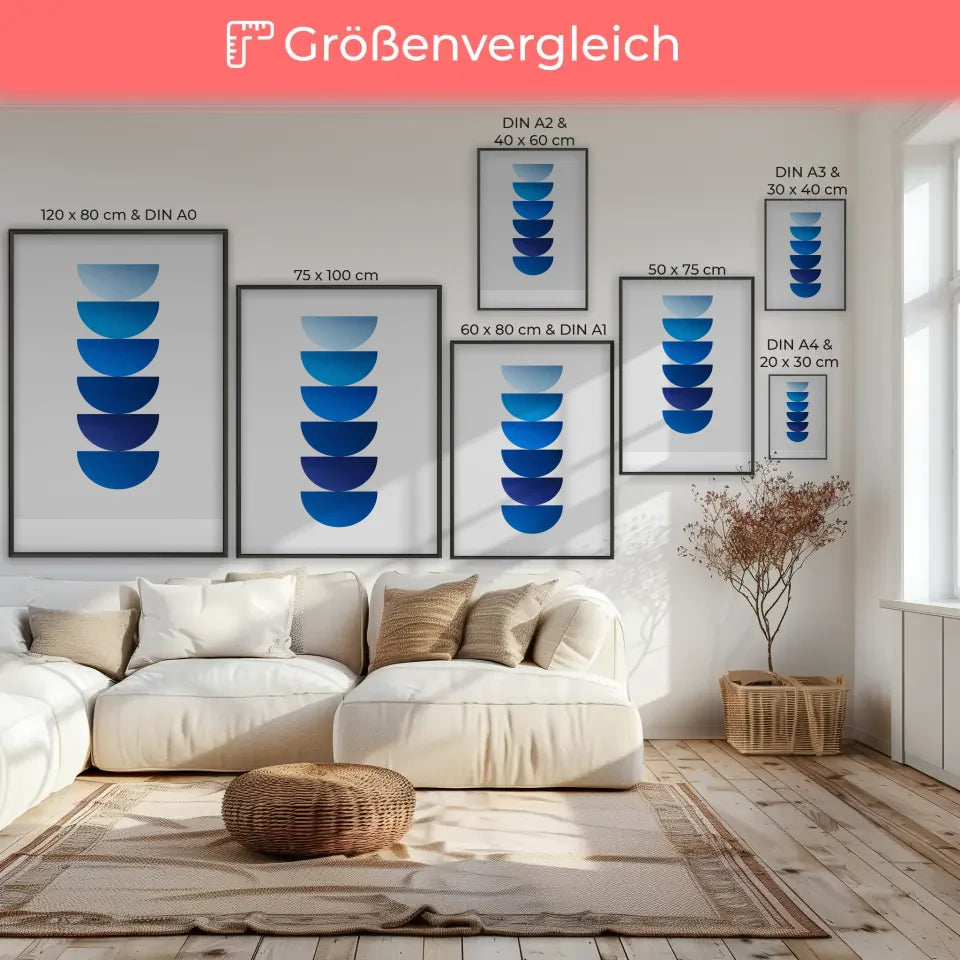 Poster mit halbkreisförmigen Formen in Blau - Moderne Wanddekoration