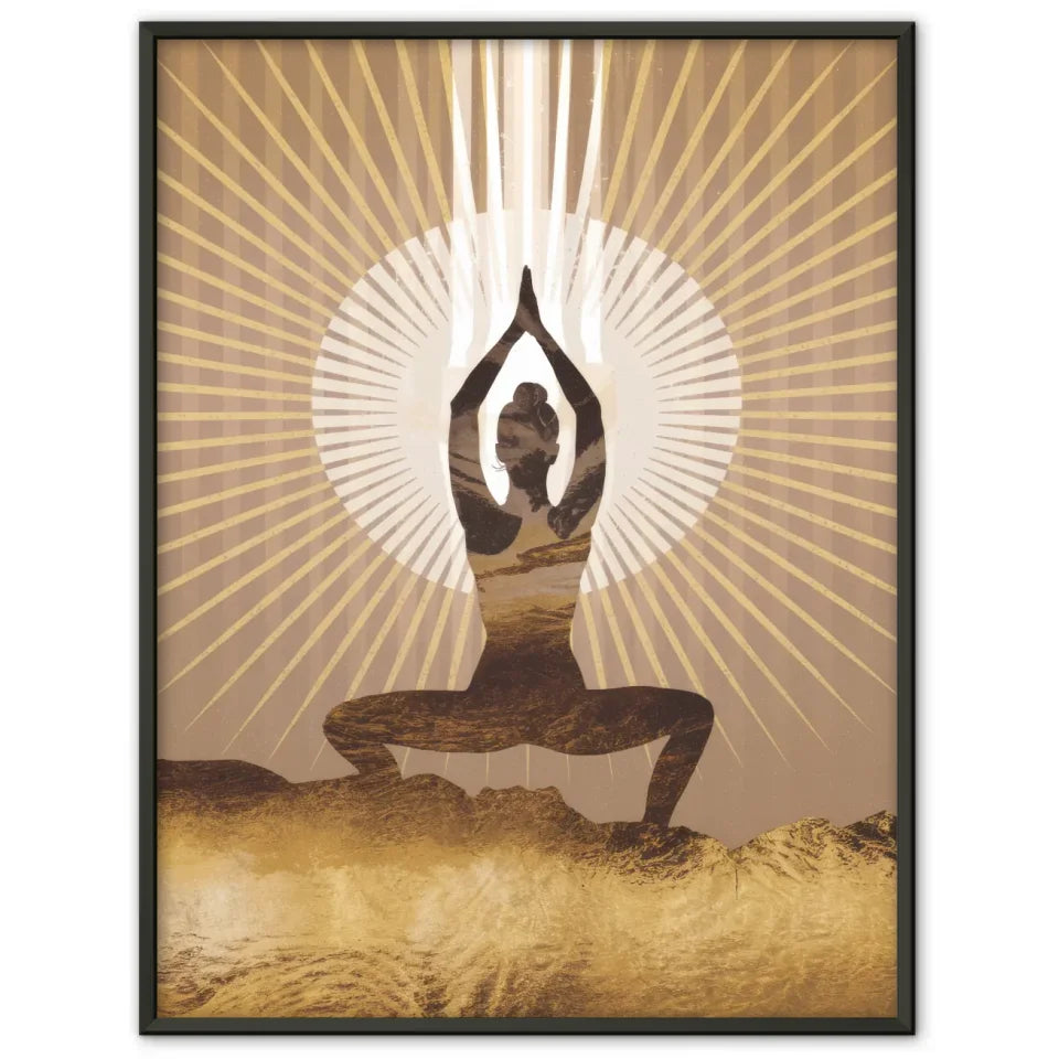 Yoga Poster mit strahlendem Hintergrund und energetischer Aura