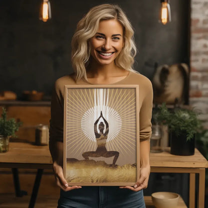 Yoga Poster mit strahlendem Hintergrund und energetischer Aura