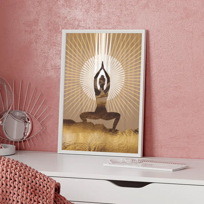 Yoga Poster mit strahlendem Hintergrund und energetischer Aura