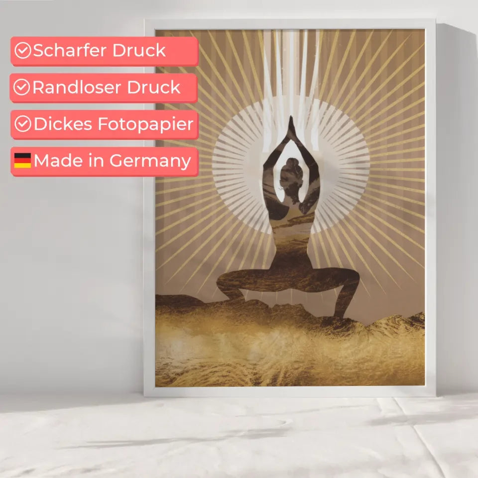 Yoga Poster mit strahlendem Hintergrund und energetischer Aura