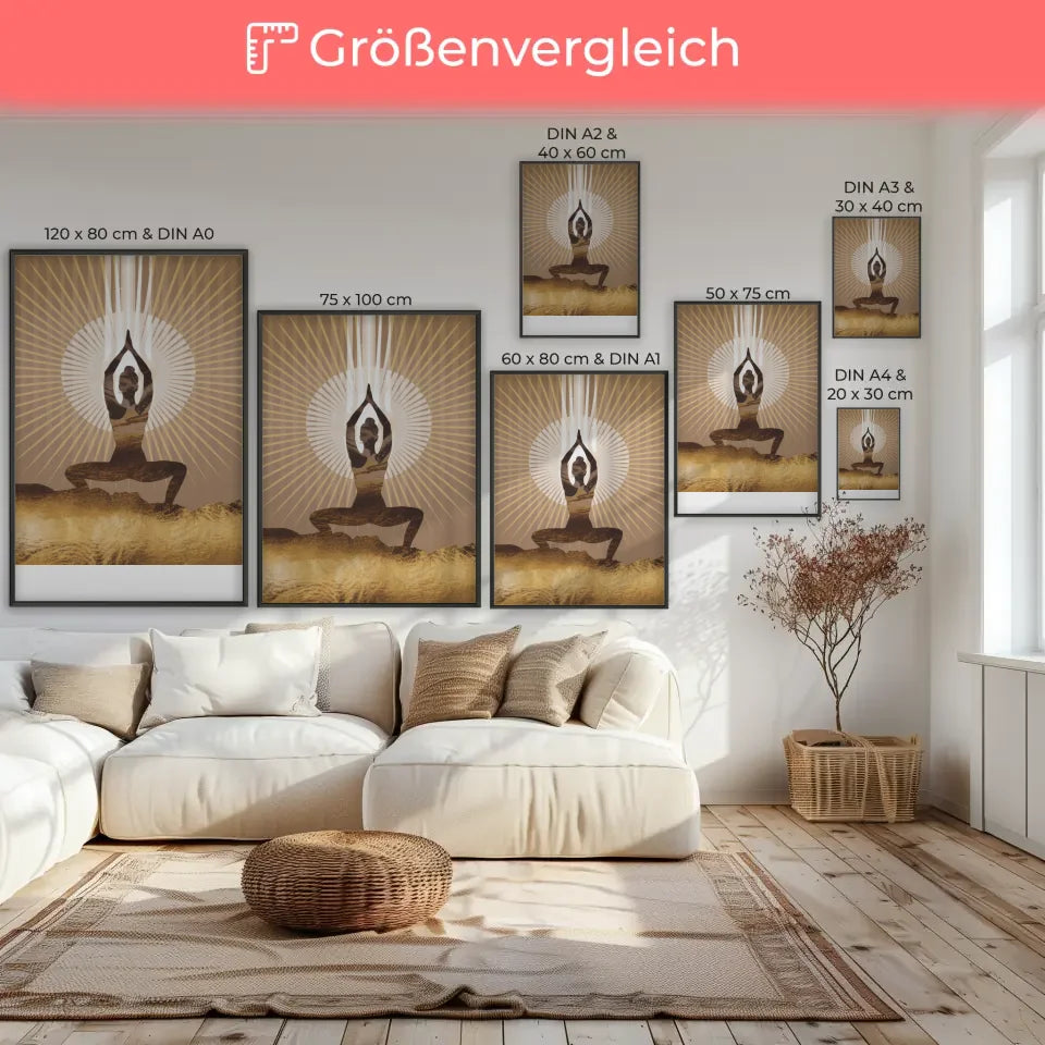 Yoga Poster mit strahlendem Hintergrund und energetischer Aura