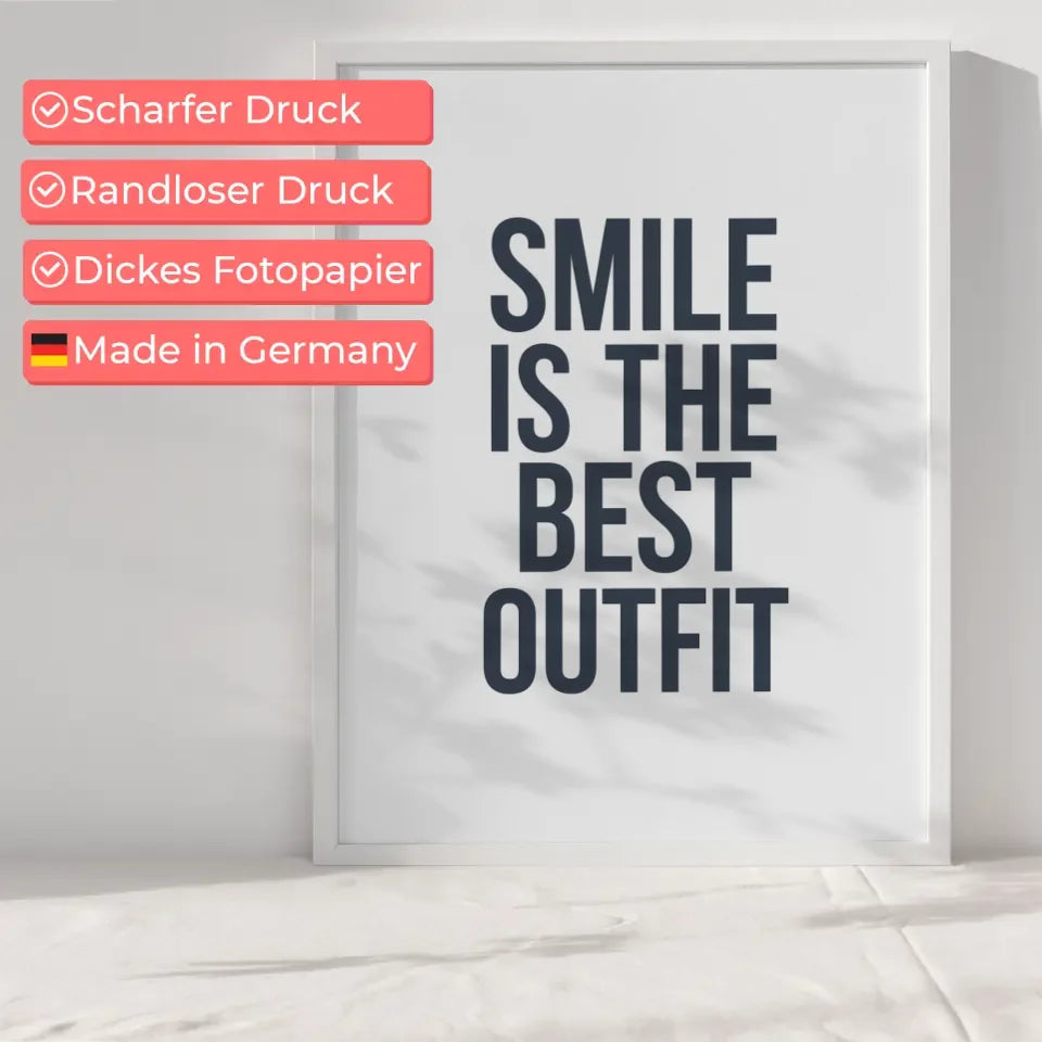 Poster mit Zitat Smile is the best Outfit im minimalistischen Design