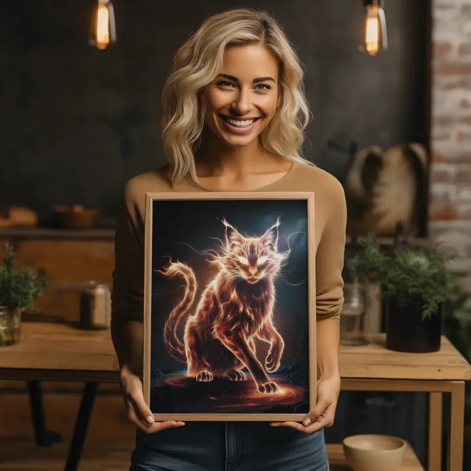 Tuschekunst-Poster Schlafende Katze mit Maybe Later-Schriftzug 2