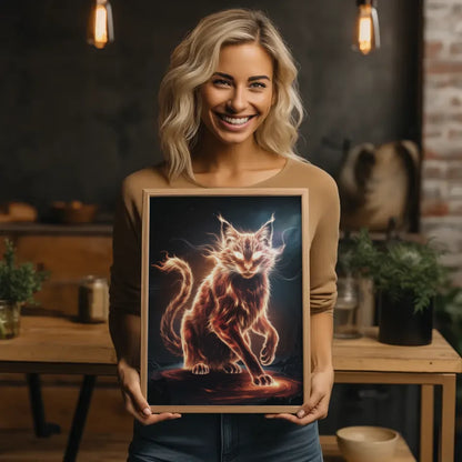 Tuschekunst-Poster Schlafende Katze mit Maybe Later-Schriftzug 2