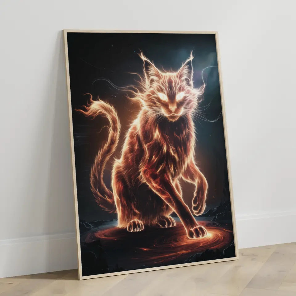 Tuschekunst-Poster Schlafende Katze mit Maybe Later-Schriftzug 3