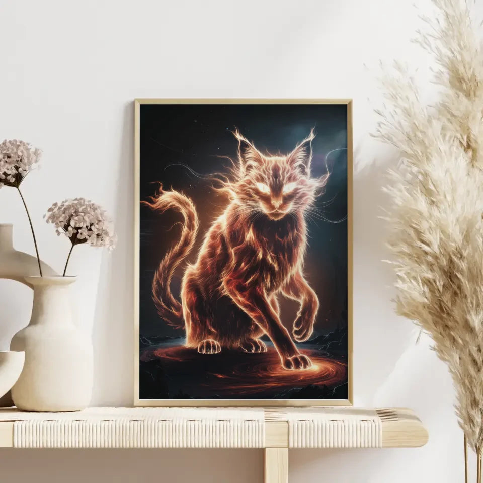 Tuschekunst-Poster Schlafende Katze mit Maybe Later-Schriftzug 4