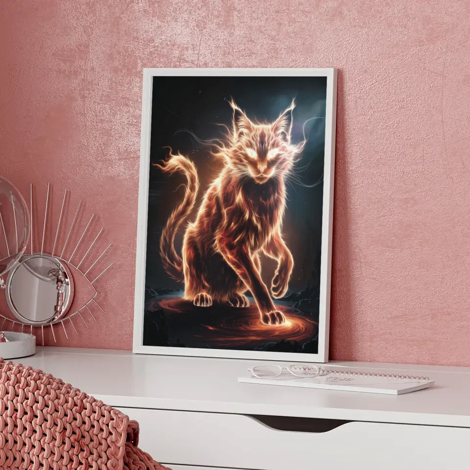 Tuschekunst-Poster Schlafende Katze mit Maybe Later-Schriftzug 5