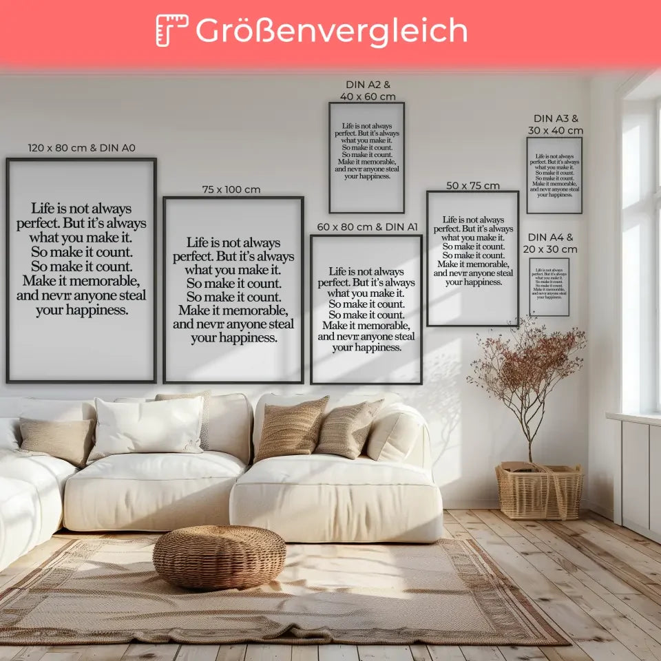 Poster mit inspirierendem Zitat für ein wertvolles Leben decorieren