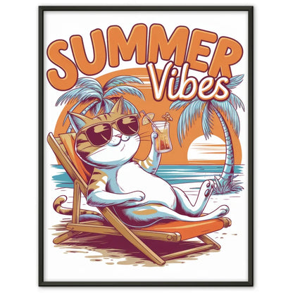 Poster mit coole Katze im Strandkorb und Sonnenuntergang Sommer Vibes