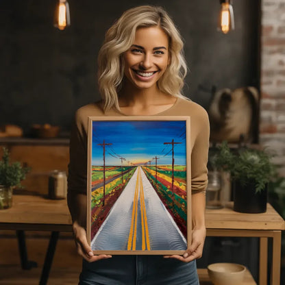 Lebhaftes Poster einer bunten Straße mit Himmel und Landschaftsmotiv 2