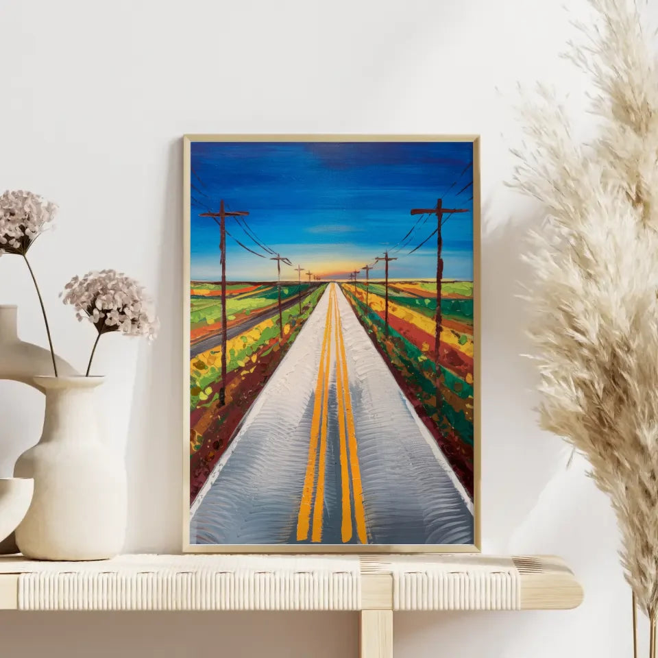 Lebhaftes Poster einer bunten Straße mit Himmel und Landschaftsmotiv 4