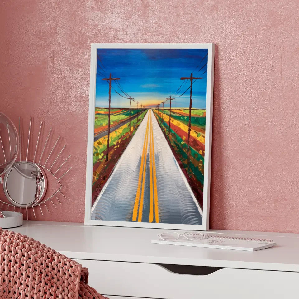 Lebhaftes Poster einer bunten Straße mit Himmel und Landschaftsmotiv 5