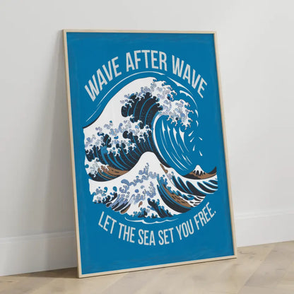 Poster Welle dynamisch lebendig mit Spruch let the sea set you free