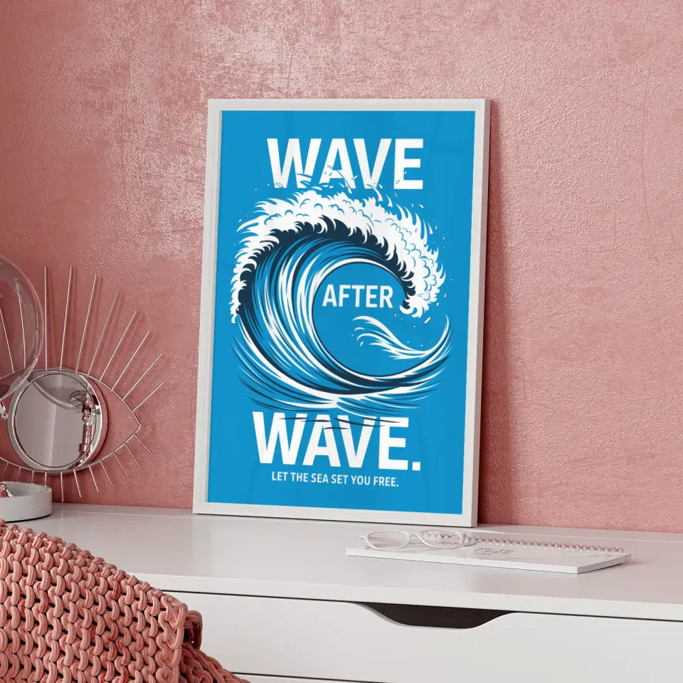 Poster Welle dynamisch lebendig mit Spruch let the sea set you free