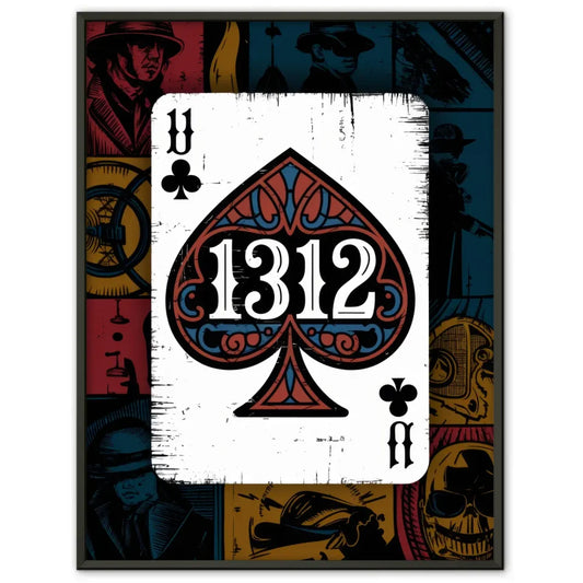 Vintage Poster Chicano Stil 1312 auf Spielkarte im Used Look