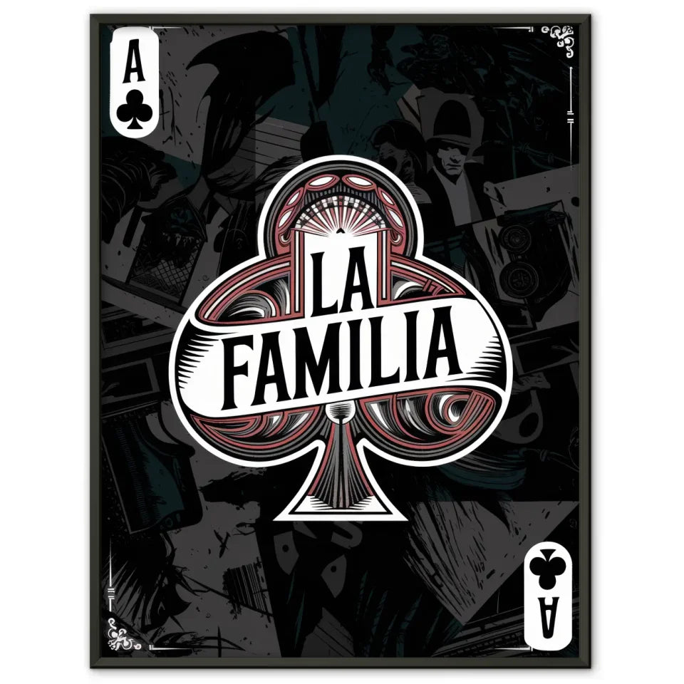 Vintage Chicano Poster La Familia mit distressed Design und Gangsterelementen