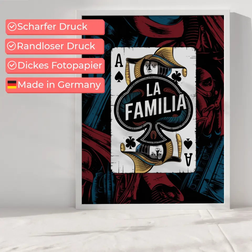 Vintage Chicano Poster La Familia mit distressed Design und Gangsterelementen