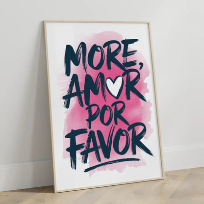 Poster MORE AMOR POR FAVOR Aquarell Illustration mit rosa Hintergrund