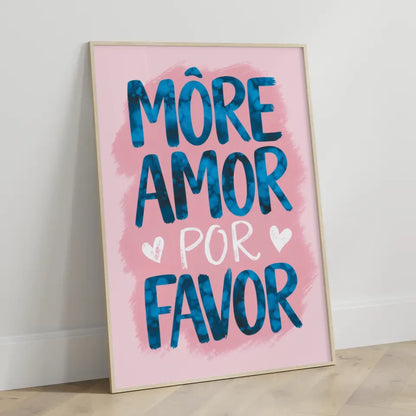 Poster mit Aquarell Illustration MORE AMOR POR FAVOR in Rosa