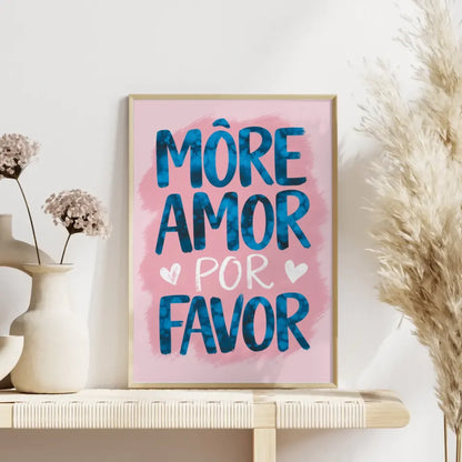 Poster mit Aquarell Illustration MORE AMOR POR FAVOR in Rosa