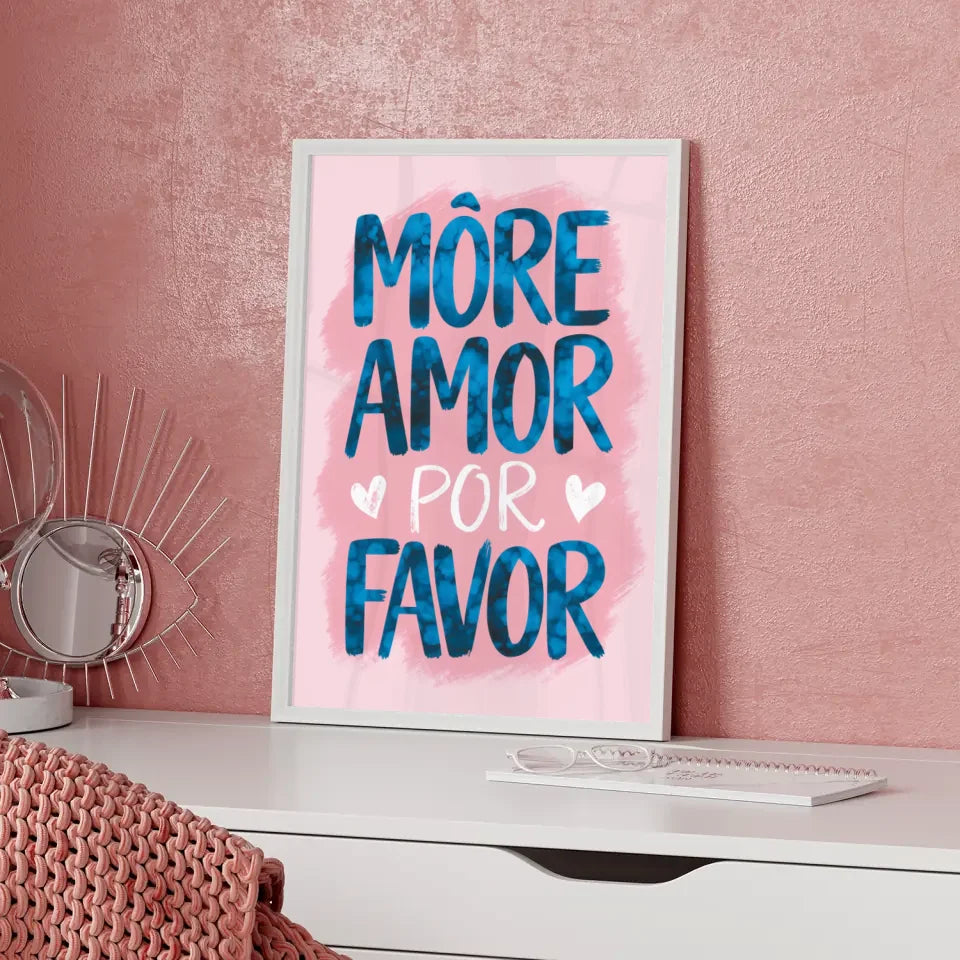 Poster mit Aquarell Illustration MORE AMOR POR FAVOR in Rosa