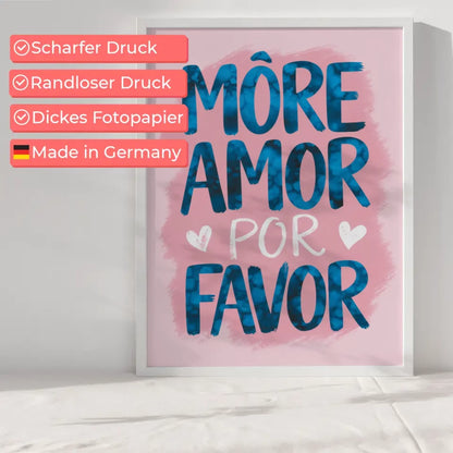 Poster mit Aquarell Illustration MORE AMOR POR FAVOR in Rosa