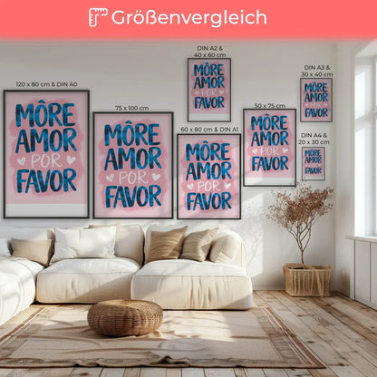 Poster mit Aquarell Illustration MORE AMOR POR FAVOR in Rosa