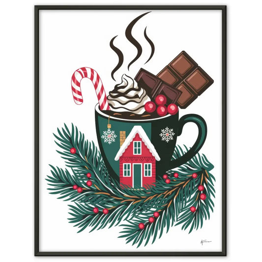 Weihnachtsposter mit Tasse und Zuckerstange in festlichem Design