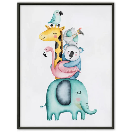 Skurriles Poster mit Aquarell Tieren Elefant Giraffe Koala Flamingo