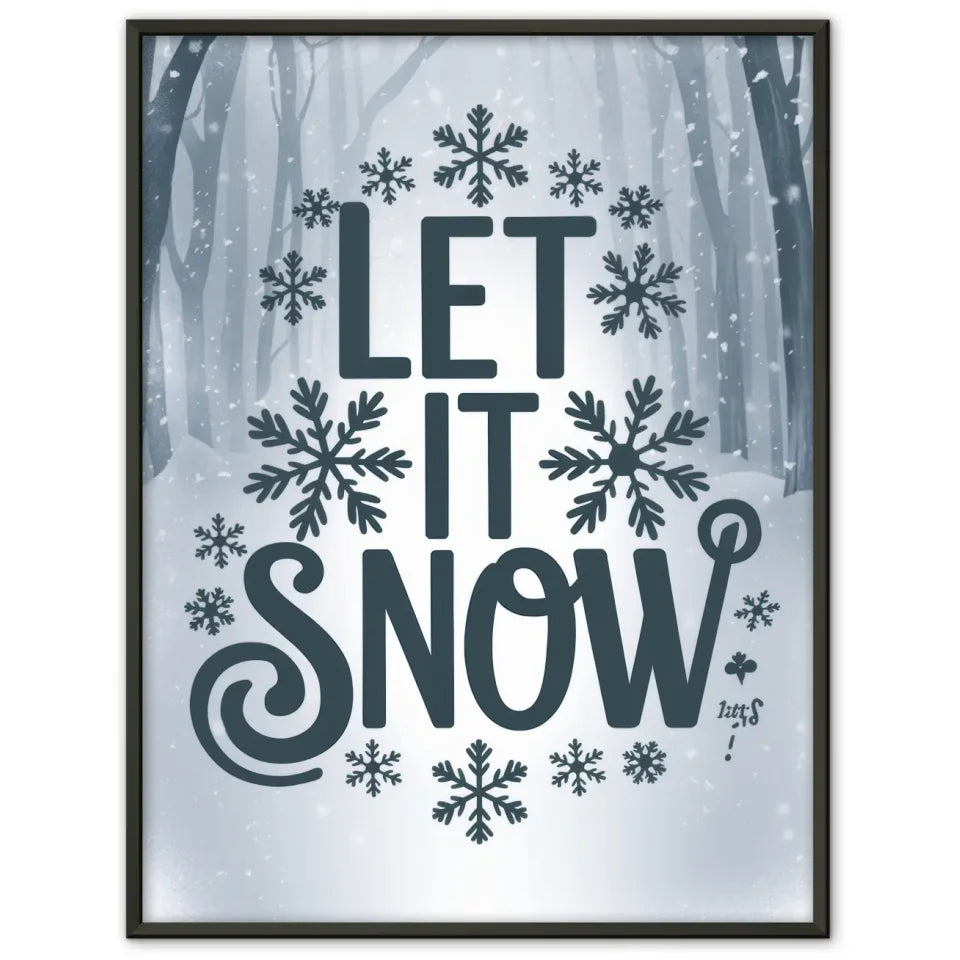 Poster von verschneiter Landschaft mit Sonnenaufgang, Bäumen und Fußspuren 1