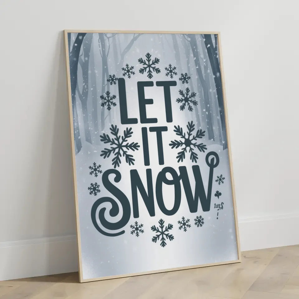 Poster von verschneiter Landschaft mit Sonnenaufgang, Bäumen und Fußspuren 3