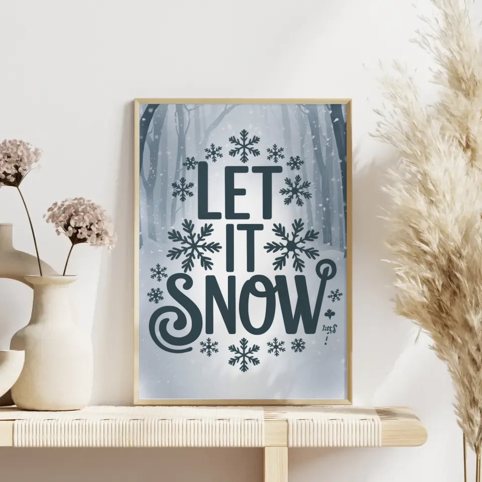 Poster von verschneiter Landschaft mit Sonnenaufgang, Bäumen und Fußspuren 4